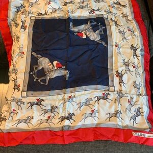 Celine Horse Motif Silk Scarf in Red and Navy